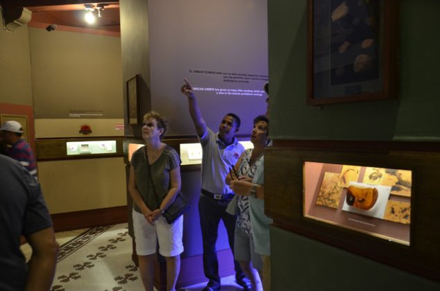 The tour guide explains the amber exhibit