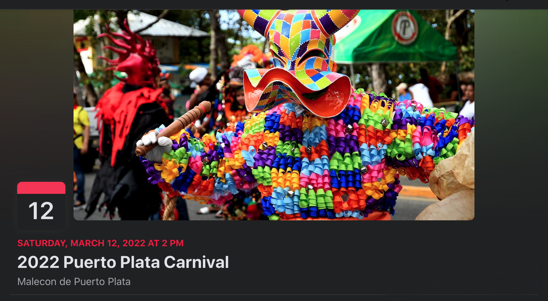Facebook event poster for Puerto Plata carnival 2022