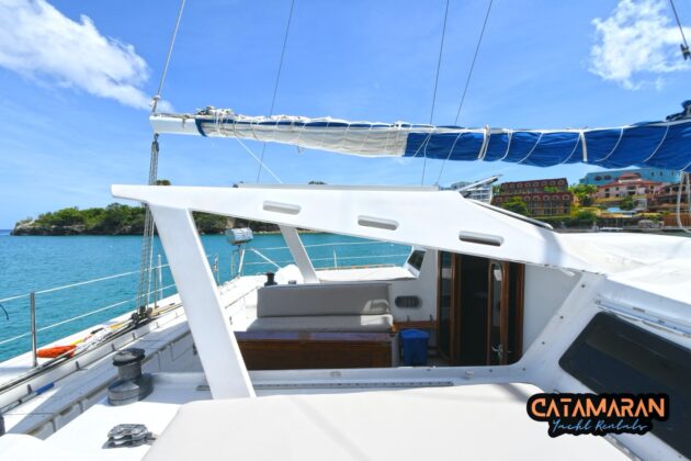 Covered deck in the catamaran