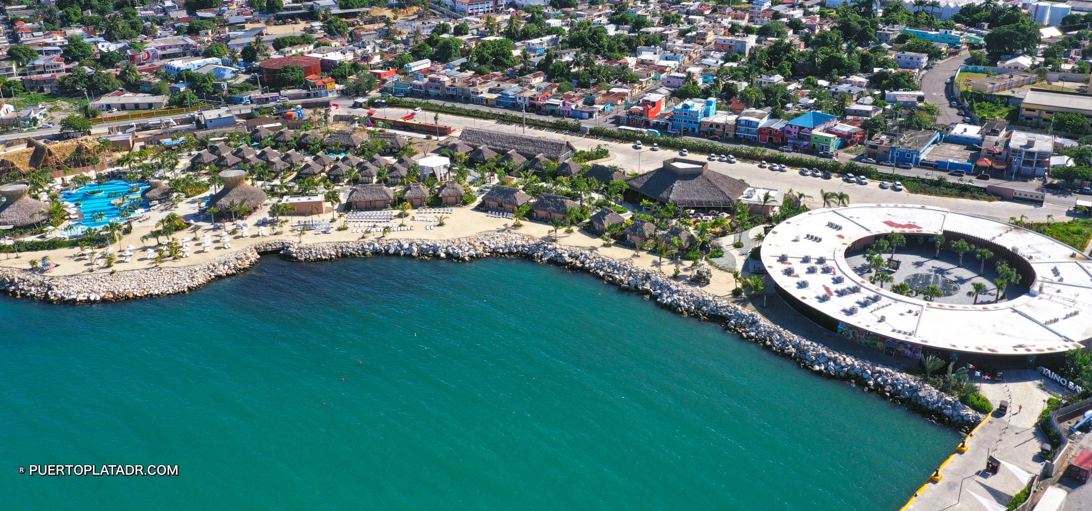 Aerial view of Taino Bay Cruise Port in Puerto Plata, Dominican Republic.