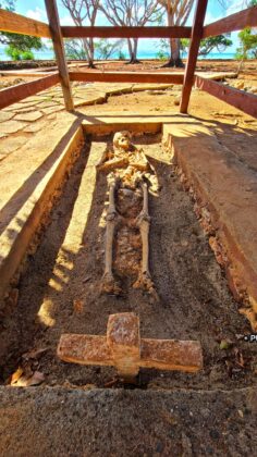 An skeleton of a Spaniard killed by disease in 1493.