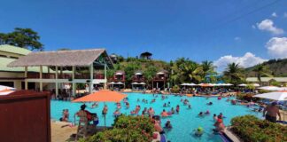 Amber Cove Port Pool View of the Amber Cove port pool on a bright sunny day.