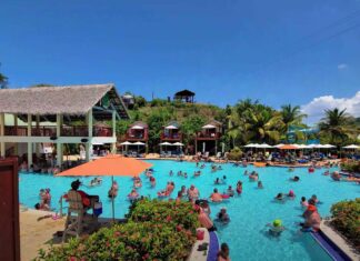 Amber Cove Port Pool View of the Amber Cove port pool on a bright sunny day.