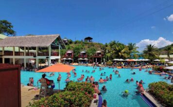 Amber Cove Port Pool View of the Amber Cove port pool on a bright sunny day.