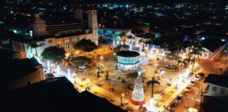Puerto Plata Central Park Central park at night, during Christmas