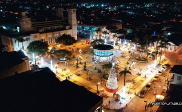 Puerto Plata Central Park Central park at night, during Christmas