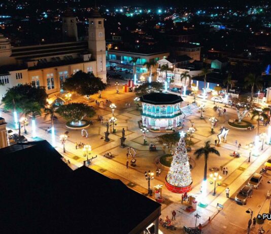 Puerto Plata Central Park Central park at night, during Christmas