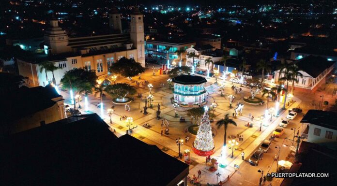 Puerto Plata Central Park Central park at night, during Christmas
